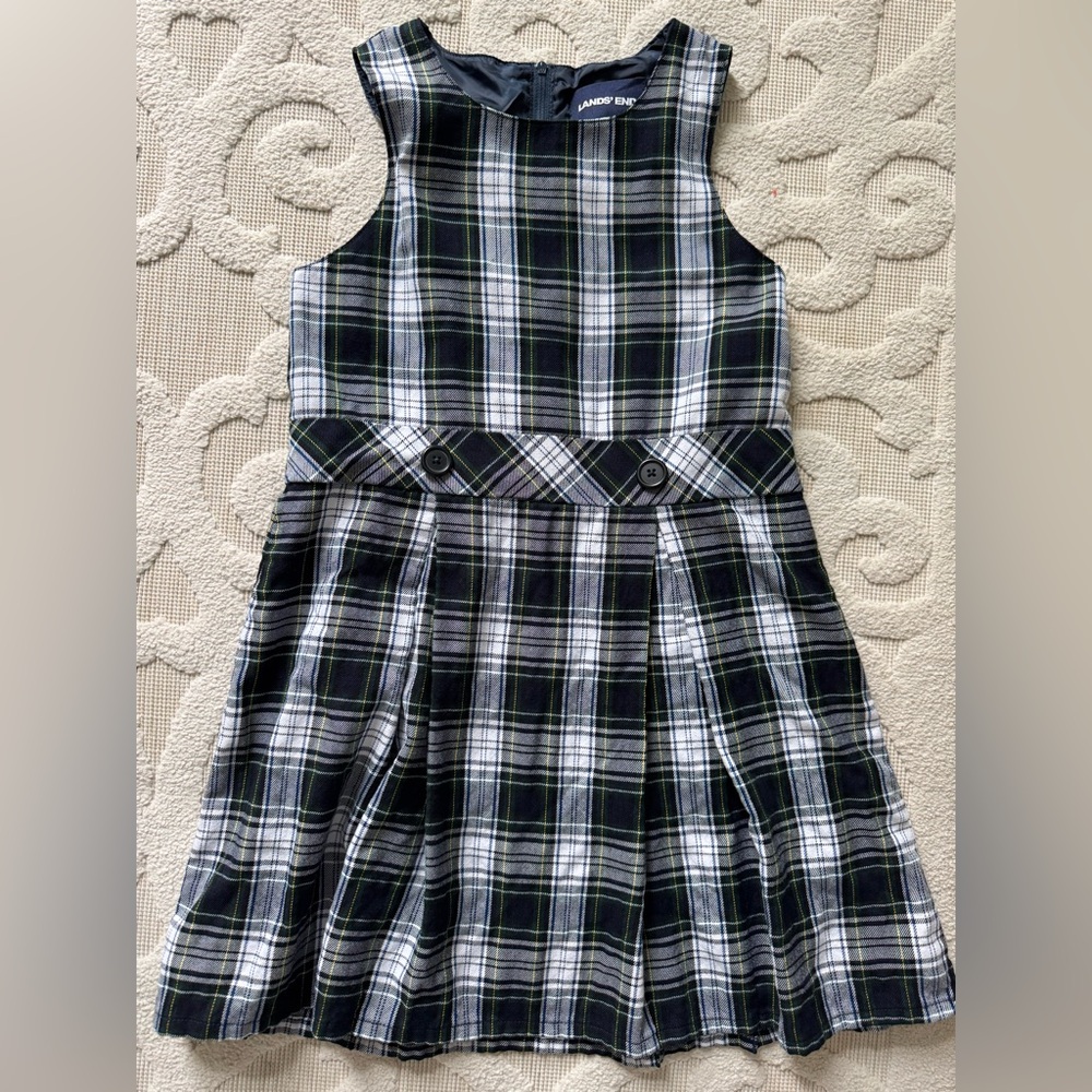 Lands' End Kids Plaid Dress in Black and White